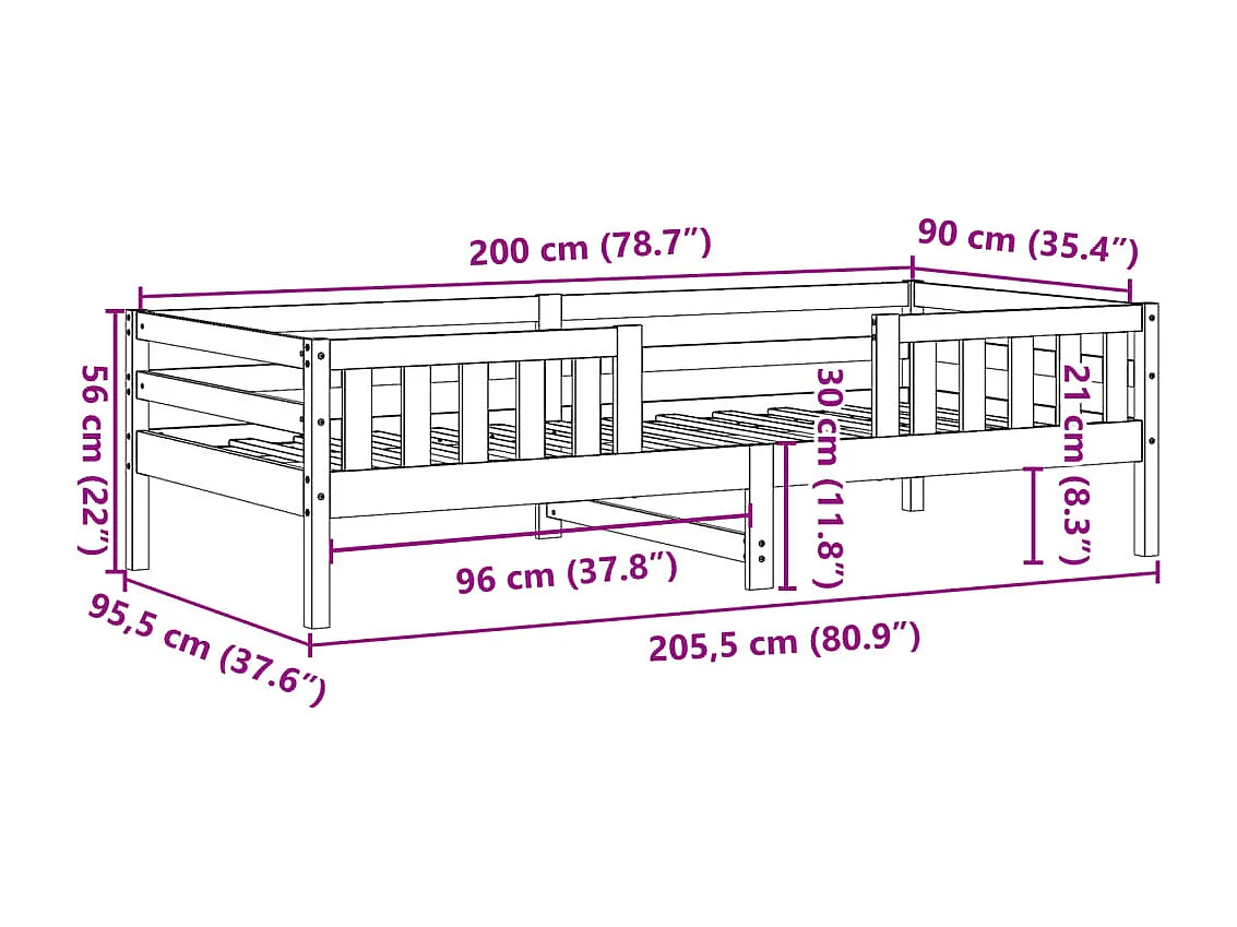 Struttura letto senza materasso bianco 90x200 cm in legno massello di pino