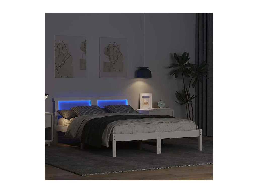 Wit bedframe 135 x 190 cm Massief grenenhout