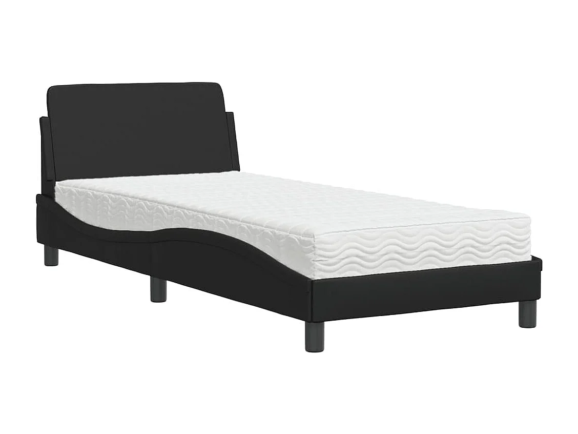 Lit avec matelas noir 90x200 cm similicuir
