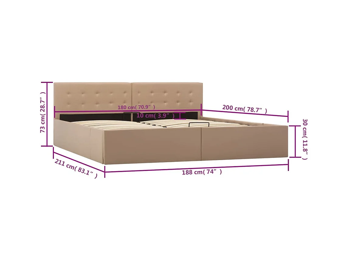 Cadre de lit avec rangement hydraulique Similicuir 180x200 cm