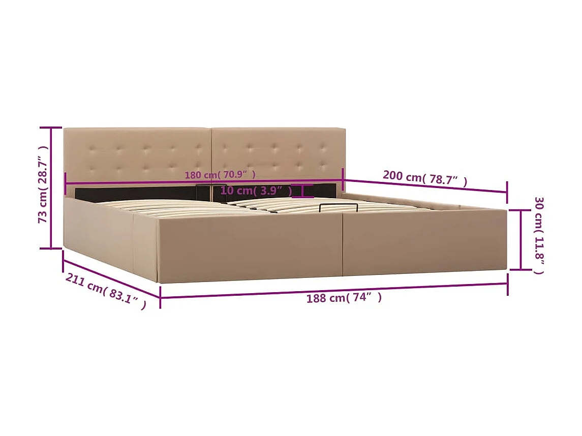 Estructura de cama con almacenaje hidráulico Piel sintética 180x200 cm