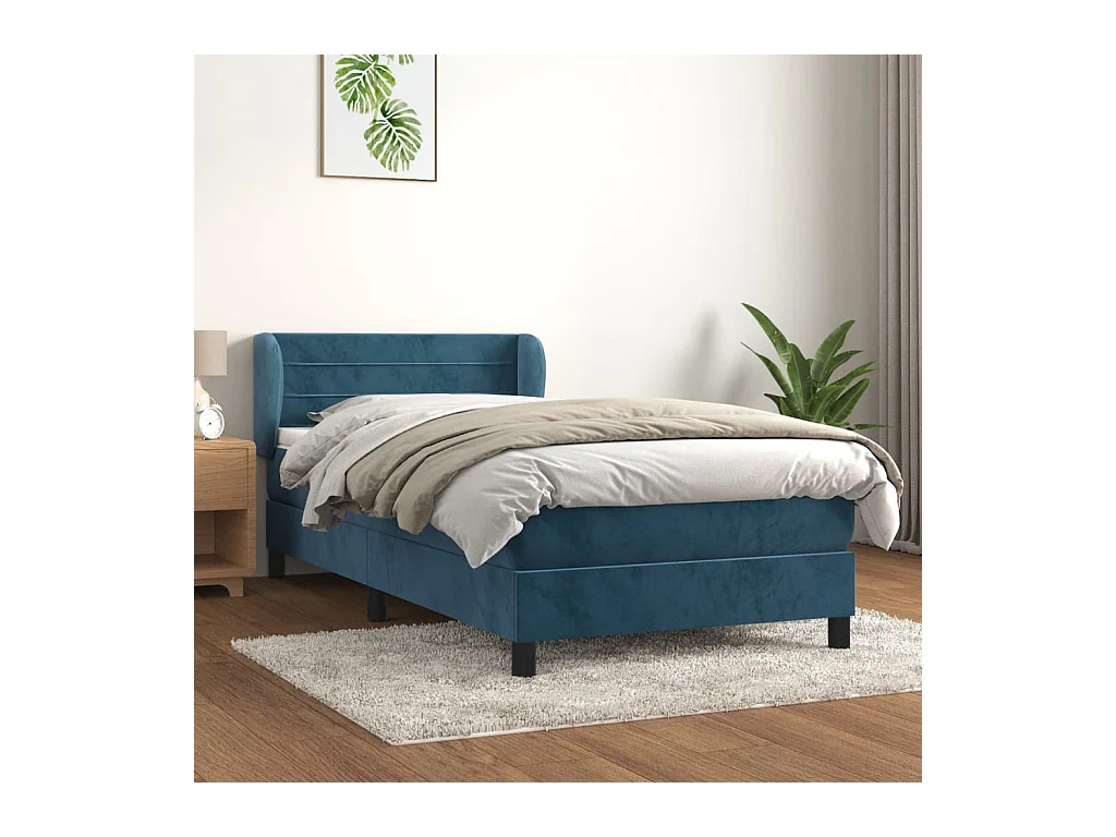 Somier de láminas y colchón de terciopelo azul oscuro de 80 x 200 cm