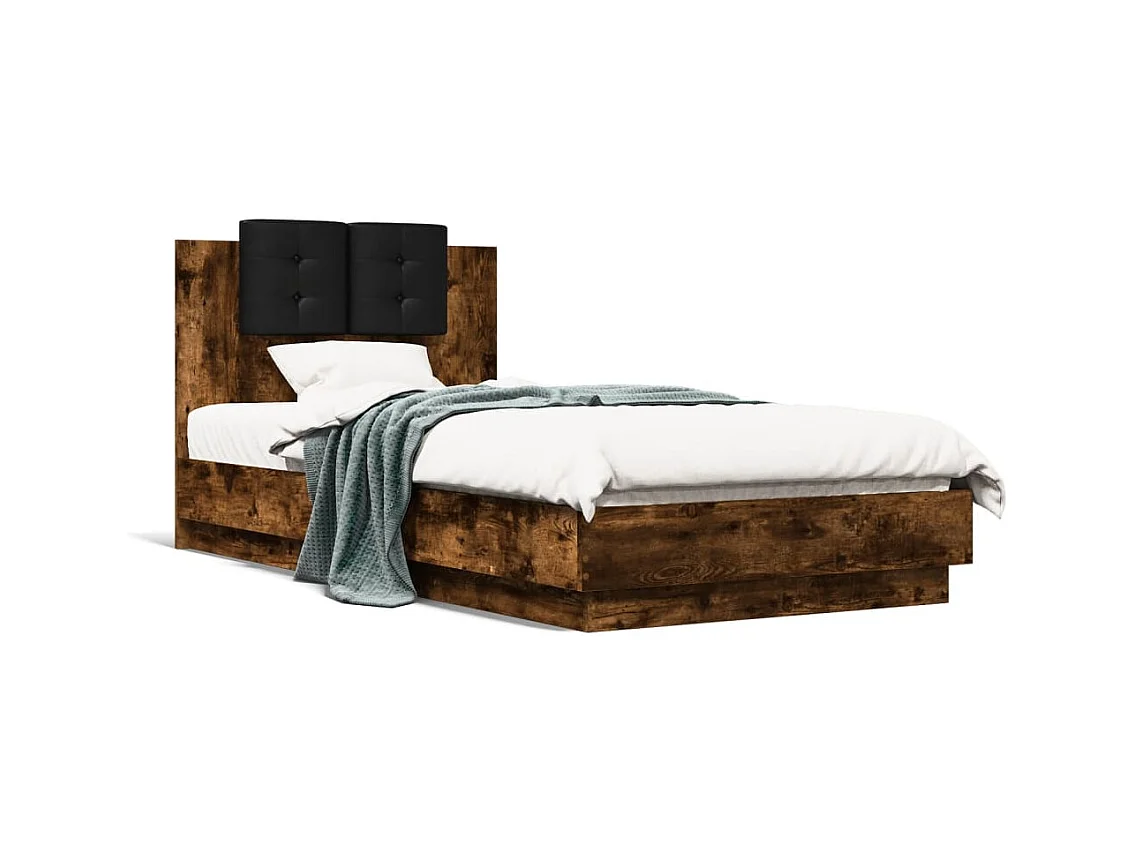 Bettgestell mit LED ohne Matratze Eiche geräuchert 90x190 cm