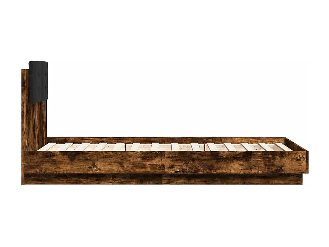 Bettgestell mit LED ohne Matratze Eiche geräuchert 90x190 cm