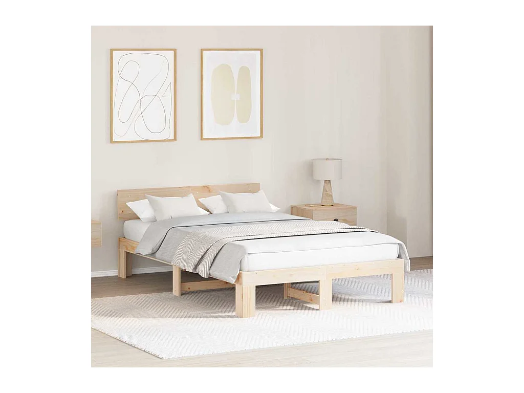 Cadre de lit Marron 135 x 190 cm Bois de pin massif