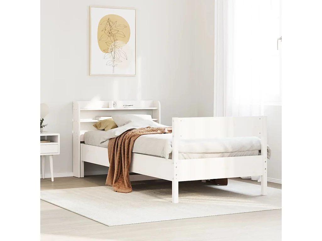 Struttura letto senza materasso bianco 75x190 cm in legno massello di pino
