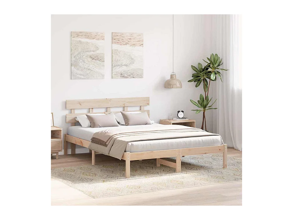 Bruin bedframe 150 x 200 cm massief grenenhout