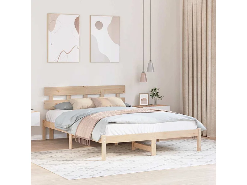 Struttura letto marrone 150 x 200 cm in legno massello di pino