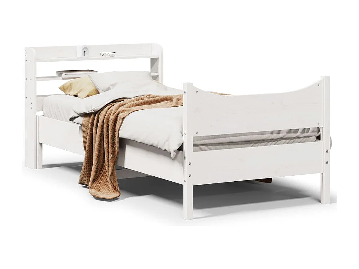 Struttura letto con testiera bianca 90x200cm in legno massello di pino