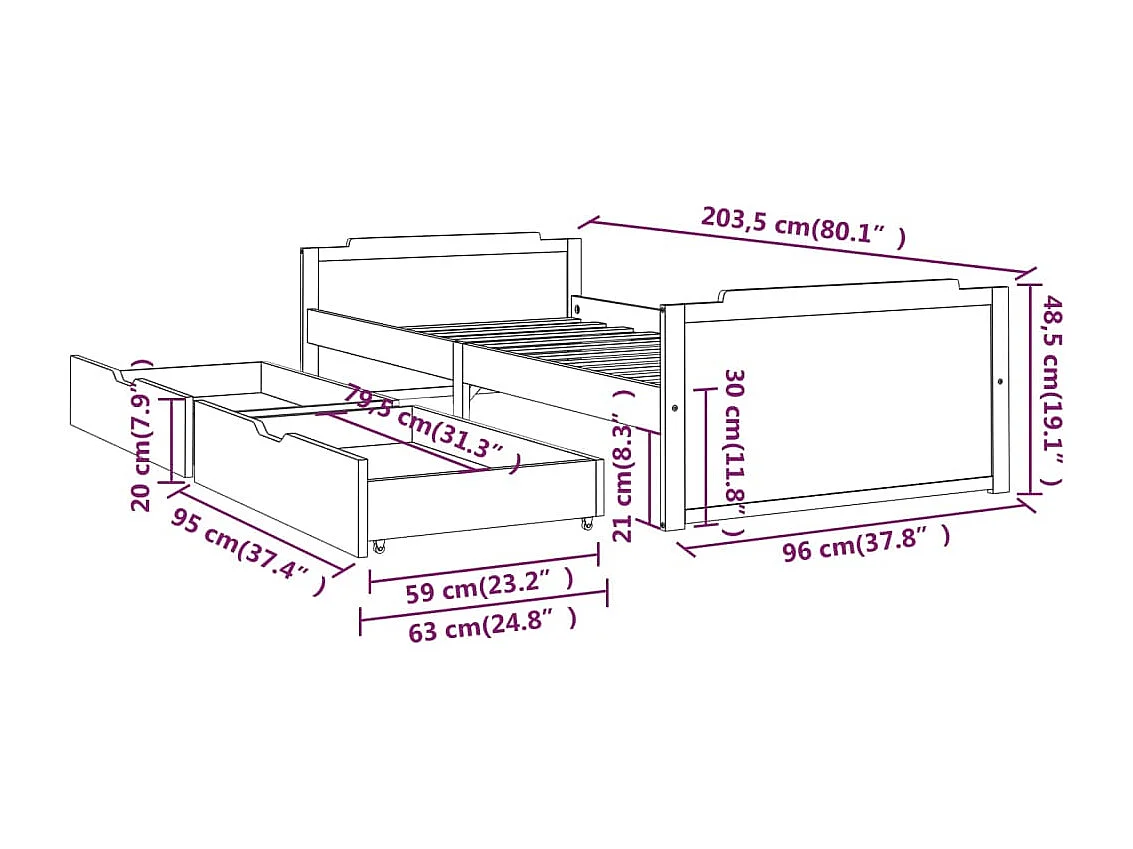Cadre de lit sans matelas blanc bois de pin massif 90x200 cm