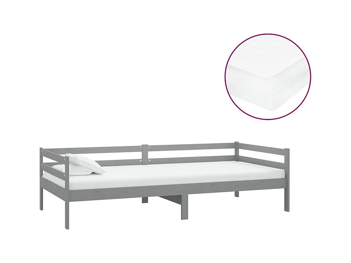 Daybed con colchón 90x200 cm Gris Madera maciza de pino