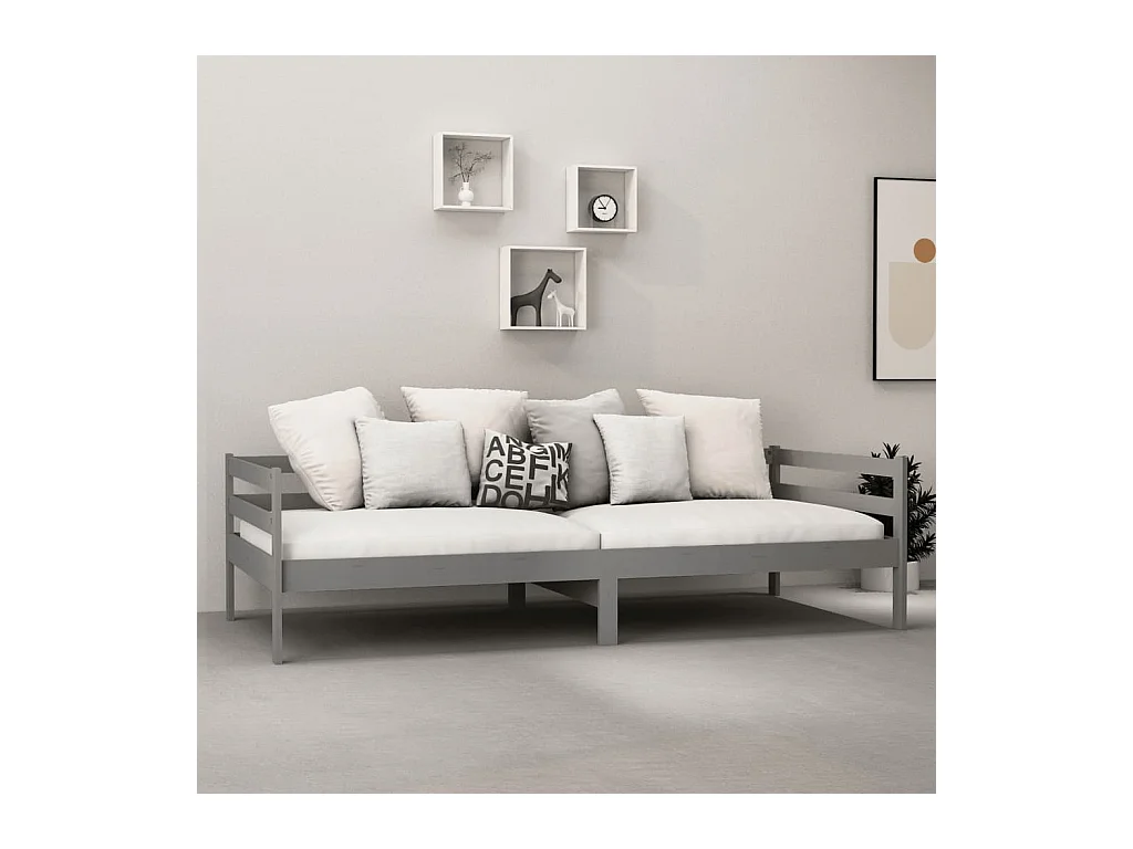 Daybed con colchón 90x200 cm Gris Madera maciza de pino
