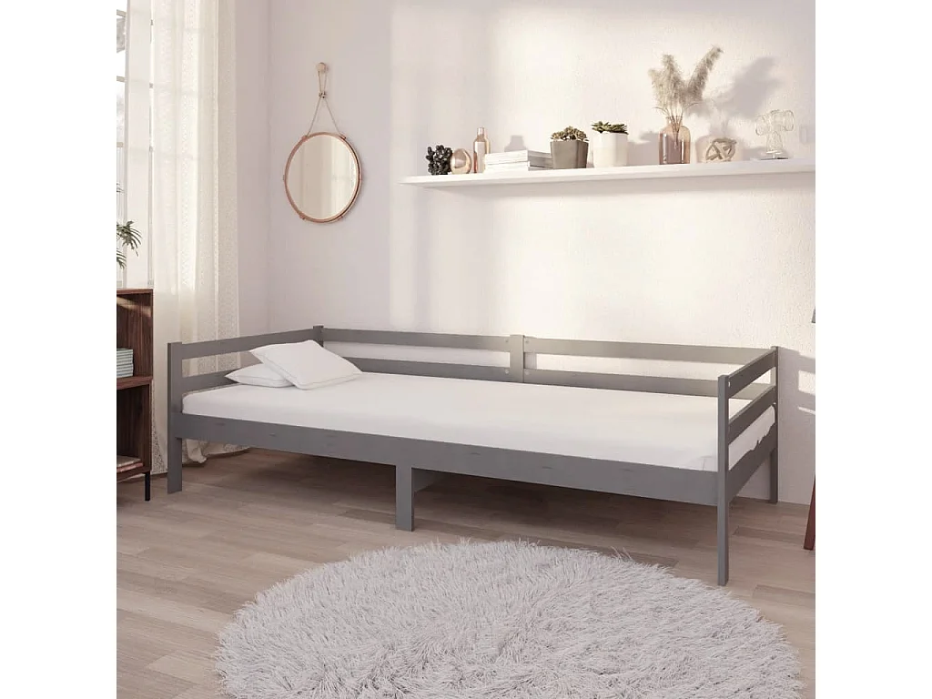 Lit de repos avec matelas 90x200 cm Gris Bois de pin massif