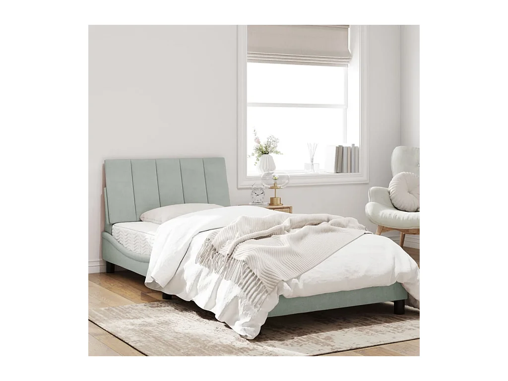 Bed met lichtgrijze matras 100x200 cm fluweel