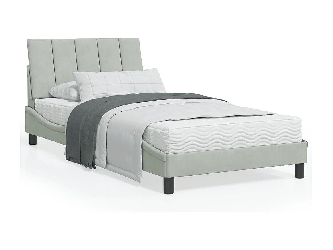 Lit avec matelas gris clair 100x200 cm velours