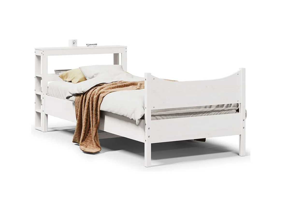 Estructura de cama con cabecero blanco 75x190cm madera maciza de pino
