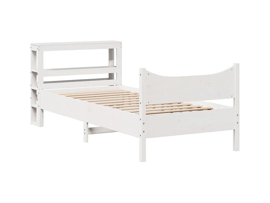 Estructura de cama con cabecero blanco 75x190cm madera maciza de pino