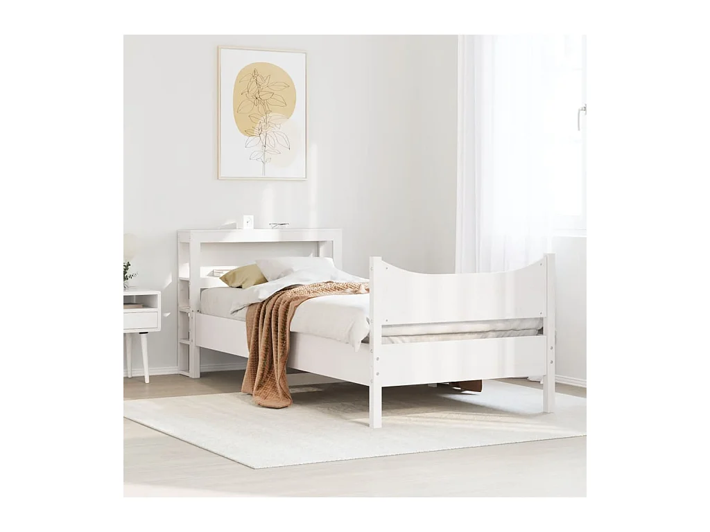 Estructura de cama con cabecero blanco 75x190cm madera maciza de pino