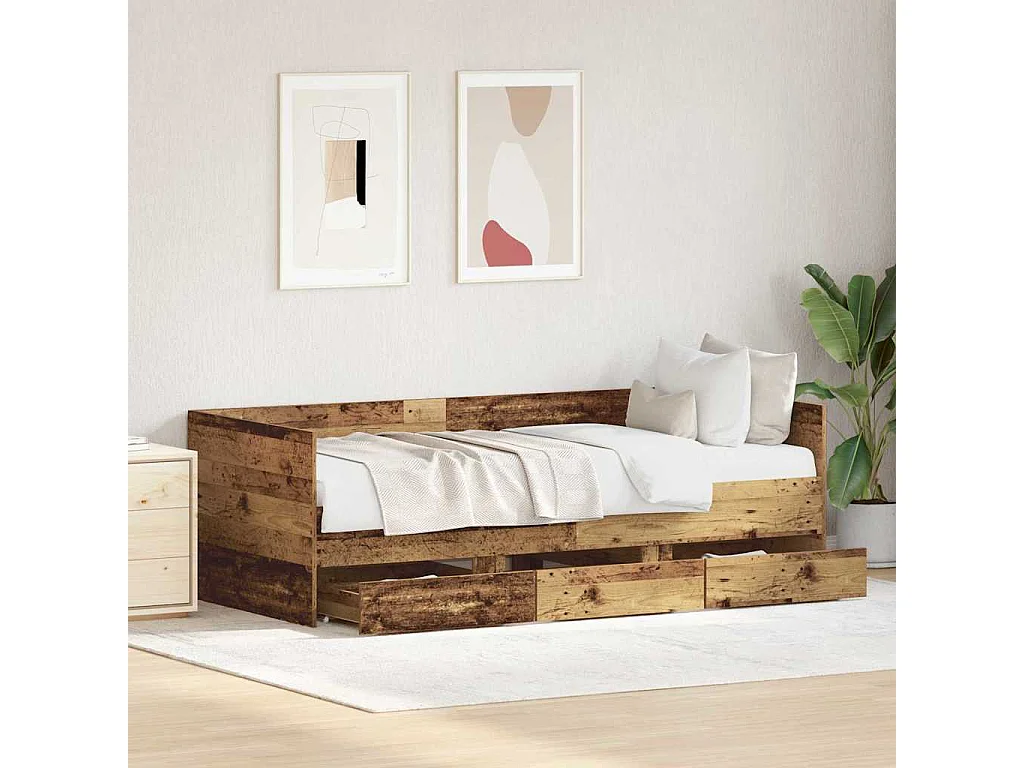 Cadre de lit de jour avec tiroirs Bois ancien 90 x 190 cm