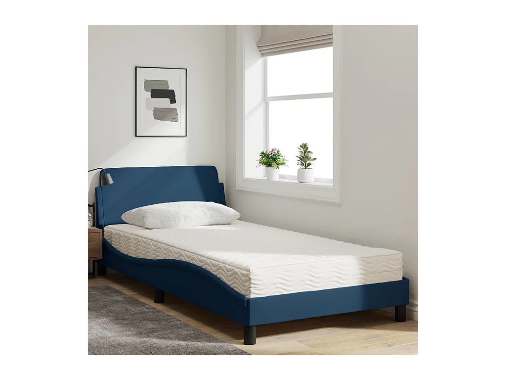 Lit avec matelas bleu 100x200 cm tissu