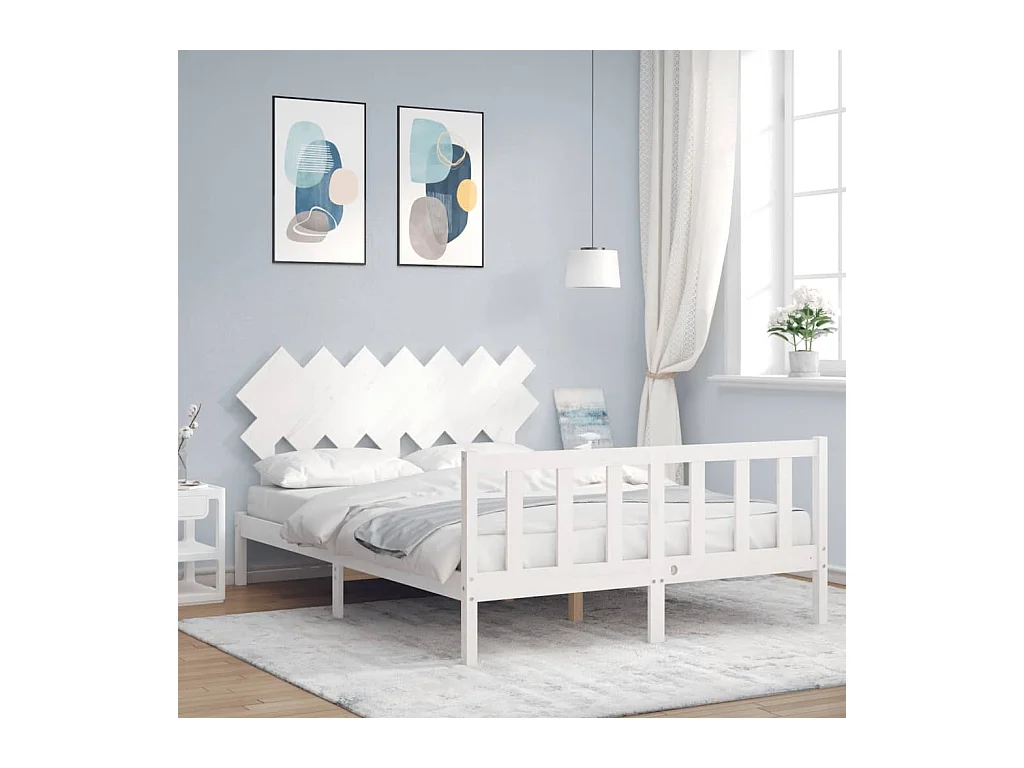 Cadre de lit sans matelas blanc 140x190 cm bois de pin massif