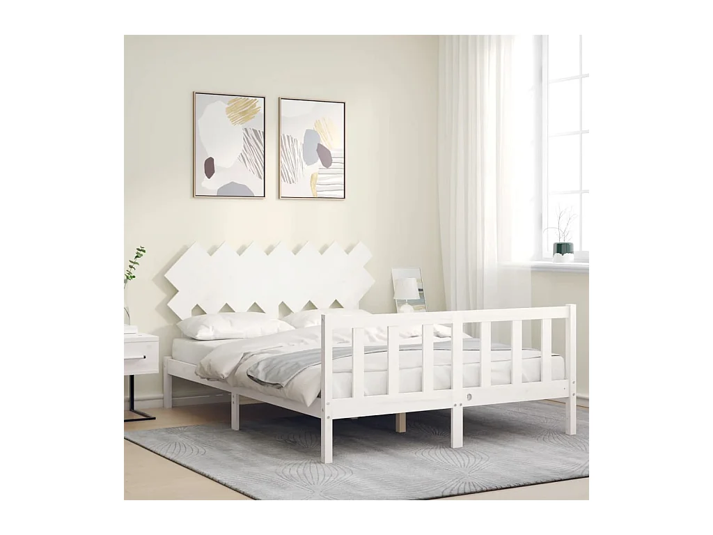 Cadre de lit sans matelas blanc 140x190 cm bois de pin massif