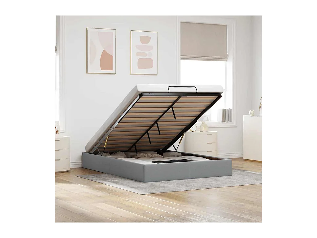 Ottomaanse bedframe zonder matras lichtgrijs 140x200 cm stof