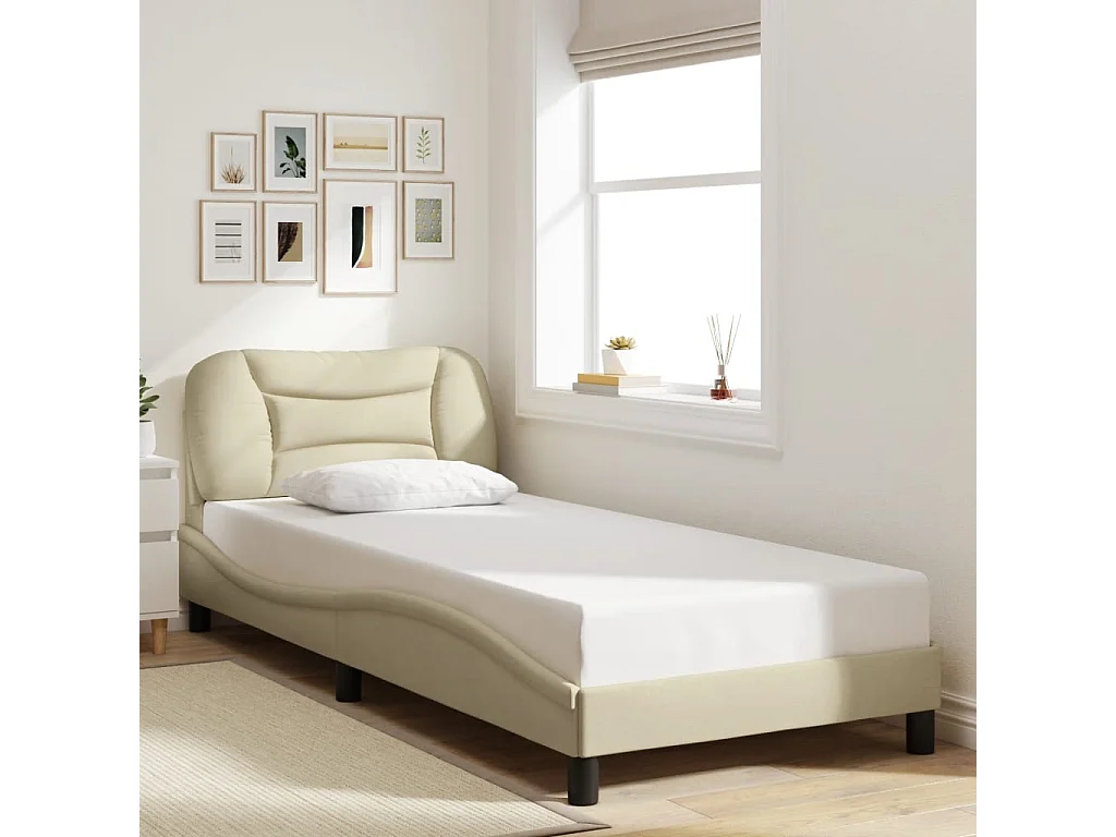 Bettgestell mit LED-Beleuchtung creme 90x190 cm Stoff