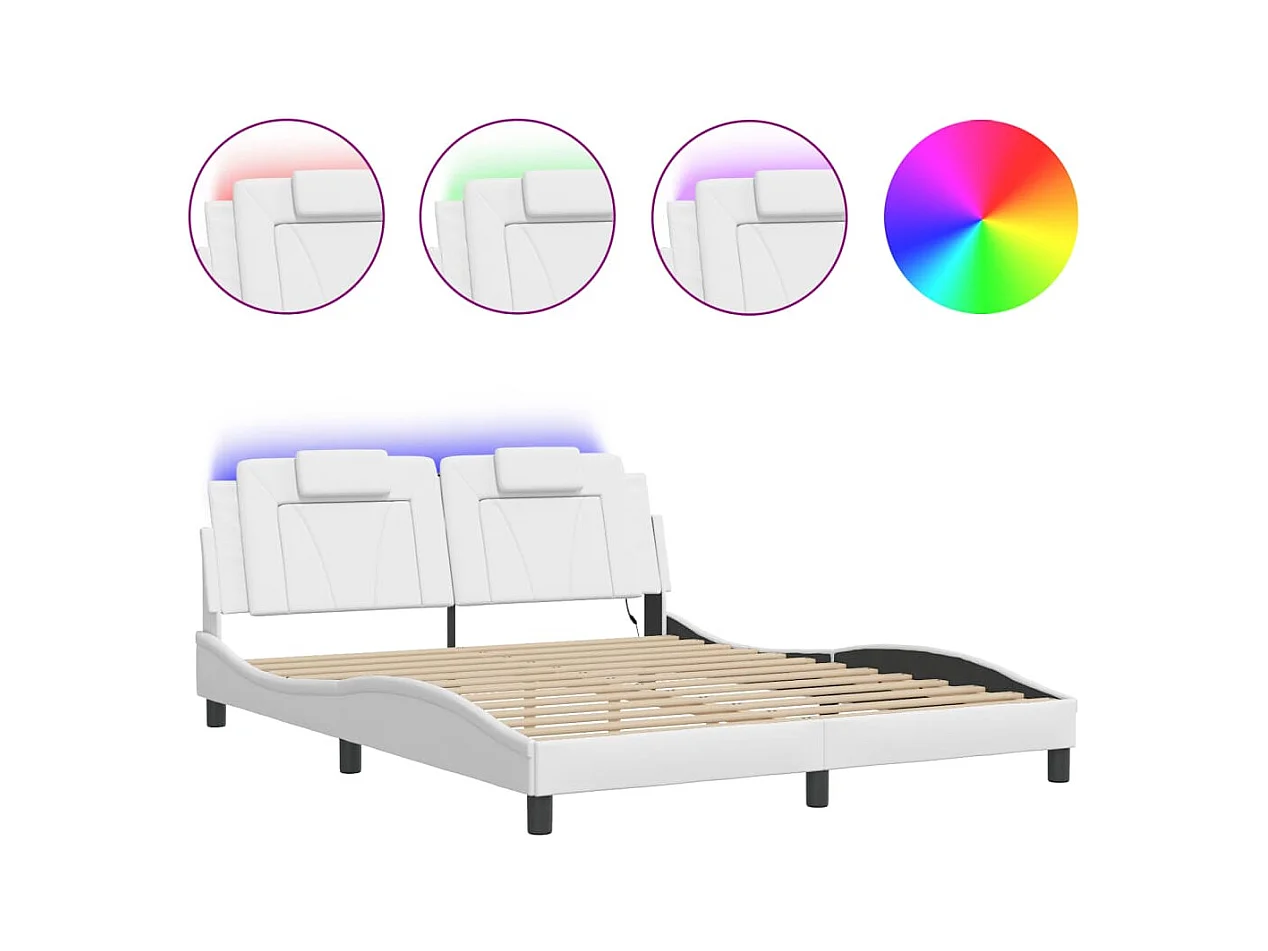 Bedframe met LED zonder matras wit 160x200 cm