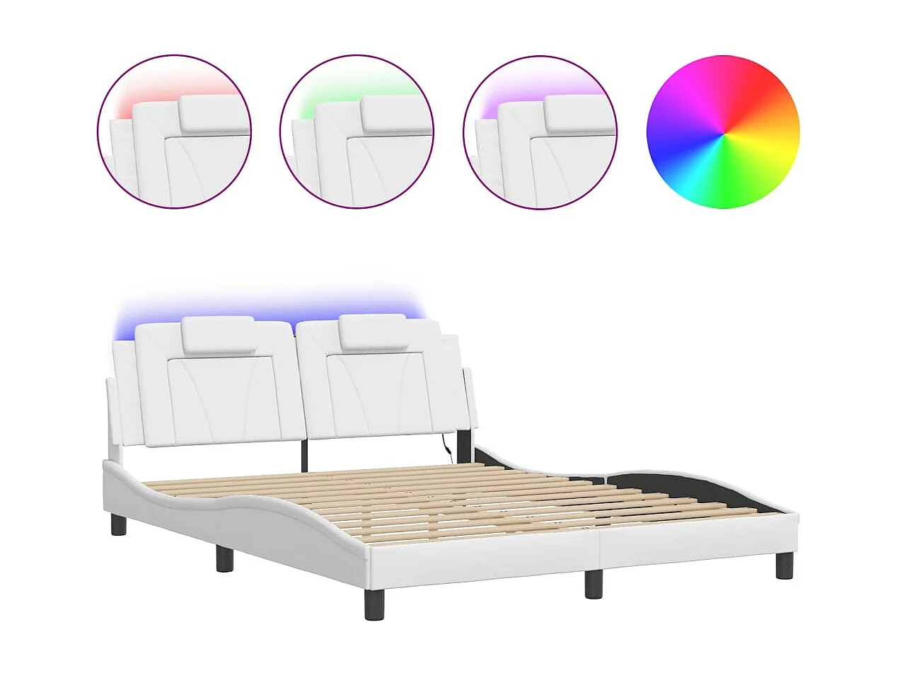 Cadre de lit avec LED sans matelas blanc 160x200 cm