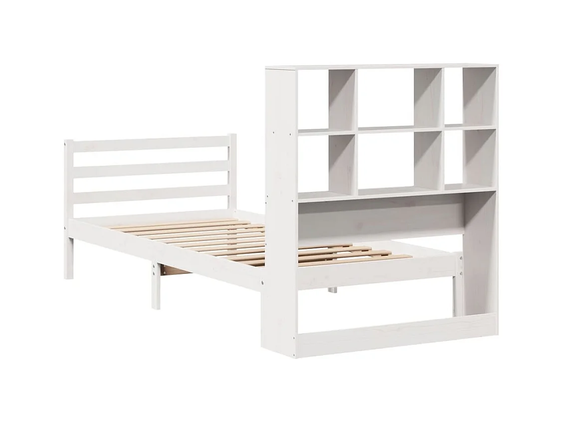 Cama librería blanca sin colchón 90x190cm madera maciza de pino