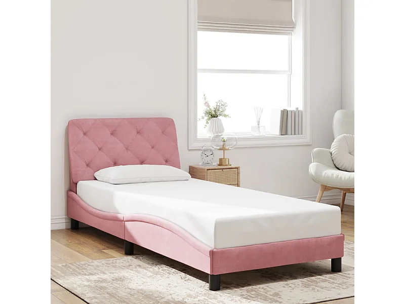 Struttura letto senza materasso rosa 90x200 cm velluto