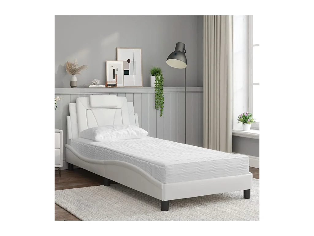 Letto con materasso bianco 90x200 cm in similpelle