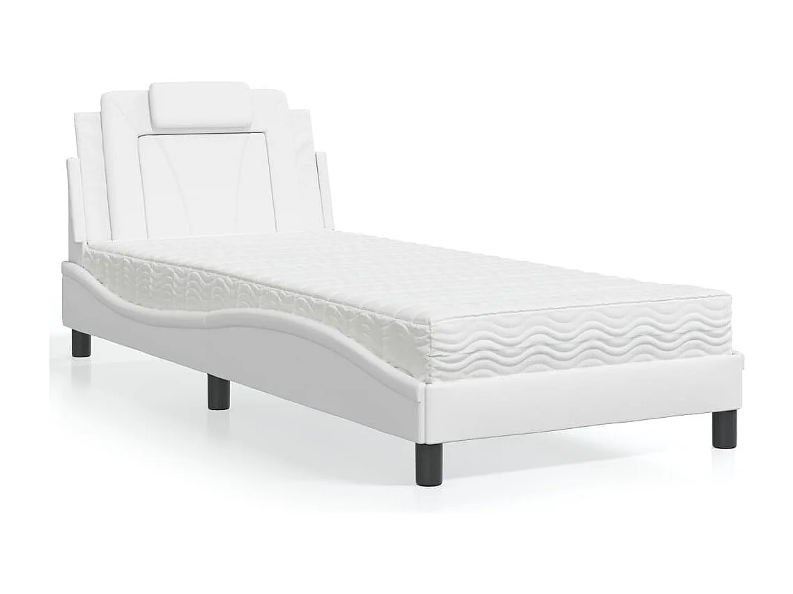 Lit avec matelas blanc 90x200 cm similicuir
