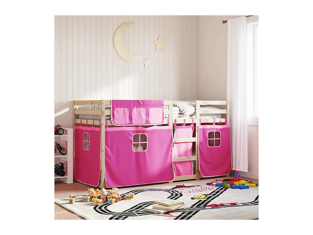 Stapelbed zonder matras roze 75x190 cm massief grenenhout