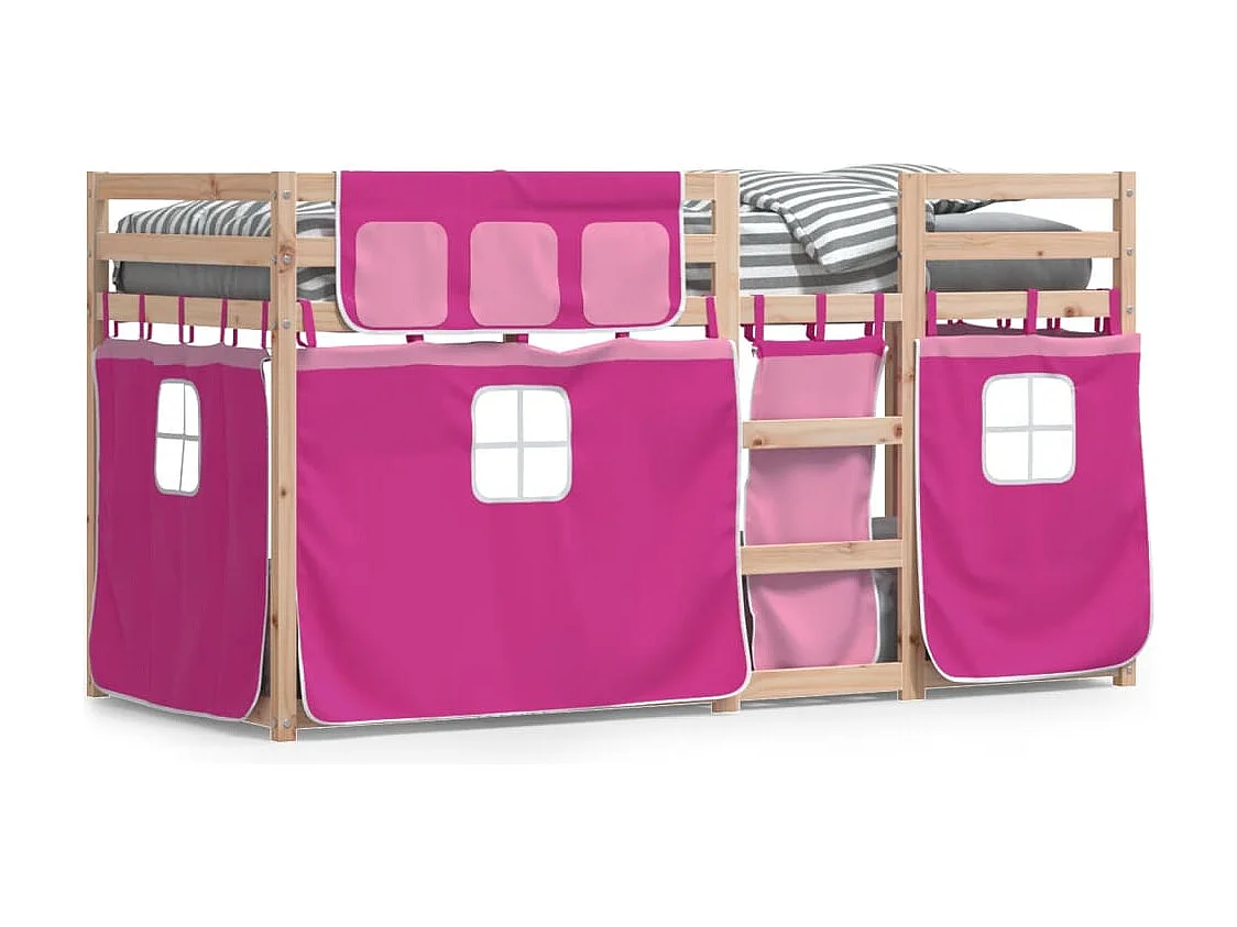 Letto a castello senza materasso rosa 75x190 cm in legno massello di pino