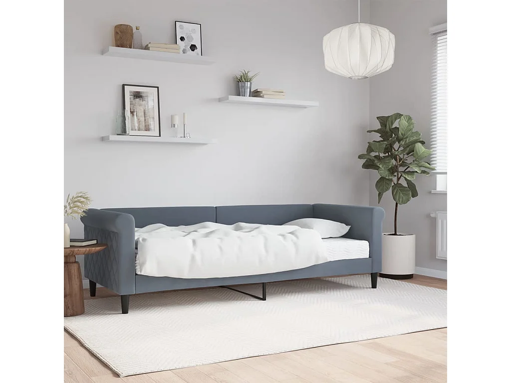 Lit de jour avec matelas gris foncé 80x200 cm velours