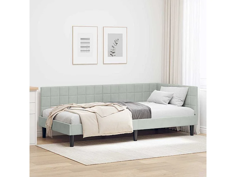 Struttura letto angolare grigio chiaro 90 x 190 cm velluto