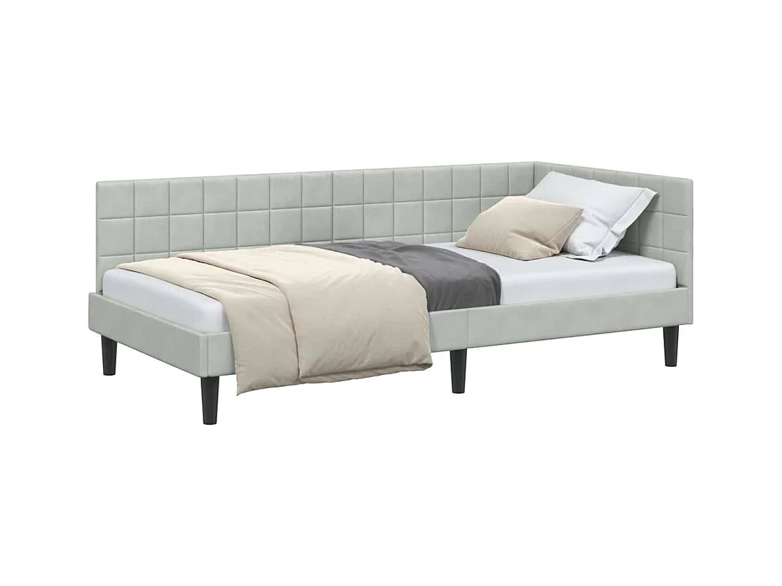Struttura letto angolare grigio chiaro 90 x 190 cm velluto