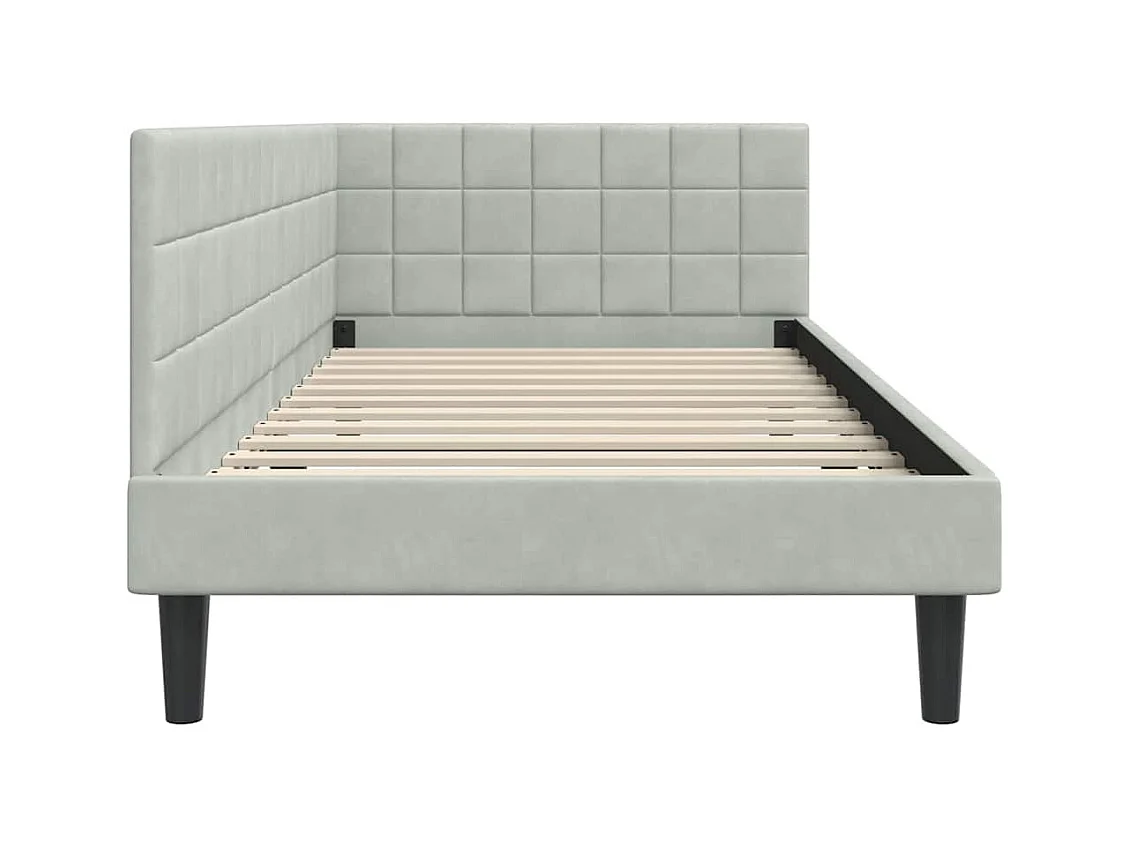 Struttura letto angolare grigio chiaro 90 x 190 cm velluto