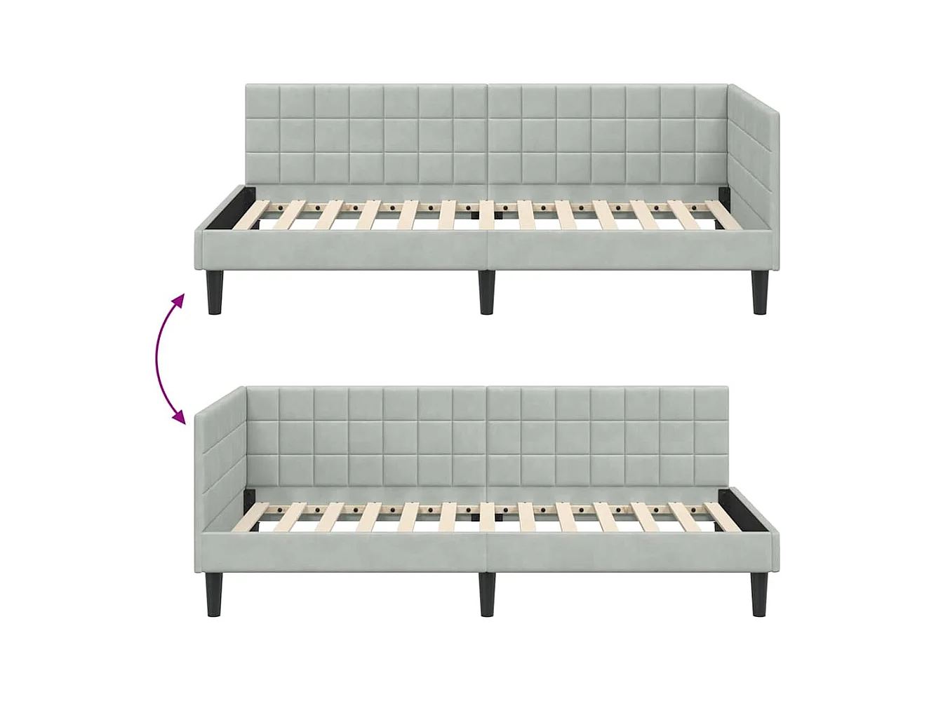 Struttura letto angolare grigio chiaro 90 x 190 cm velluto