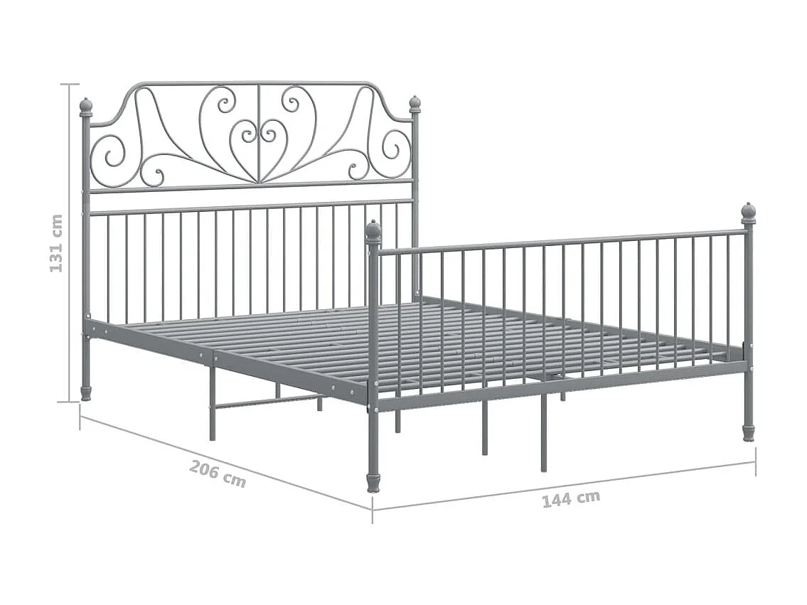 Bedframe zonder matras, grijs metaal, 140x200 cm