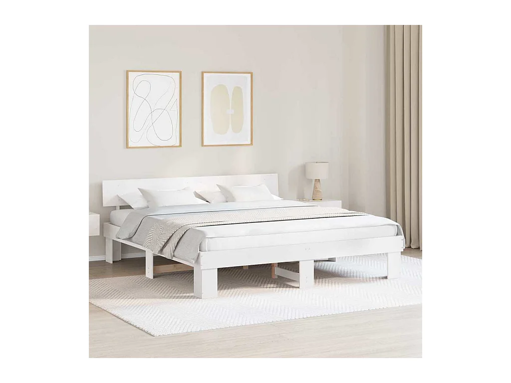 Struttura letto bianca 200 x 200 cm in legno massello di pino