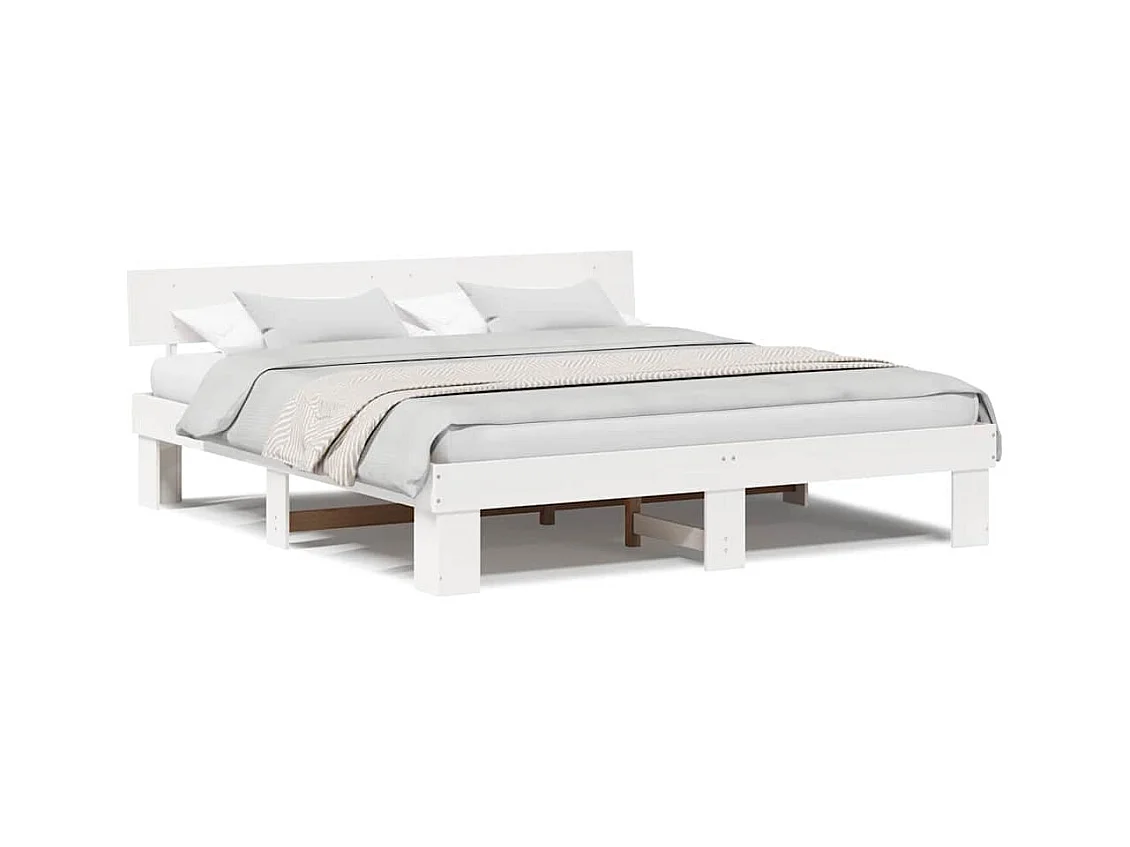 Struttura letto bianca 200 x 200 cm in legno massello di pino