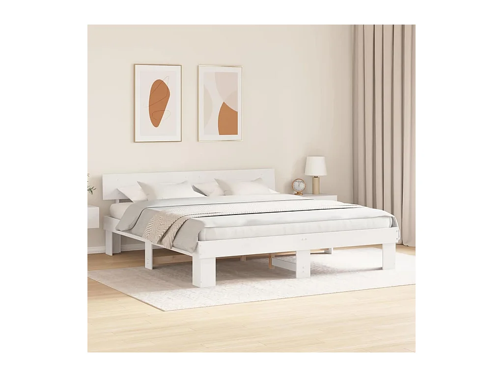 Struttura letto bianca 200 x 200 cm in legno massello di pino