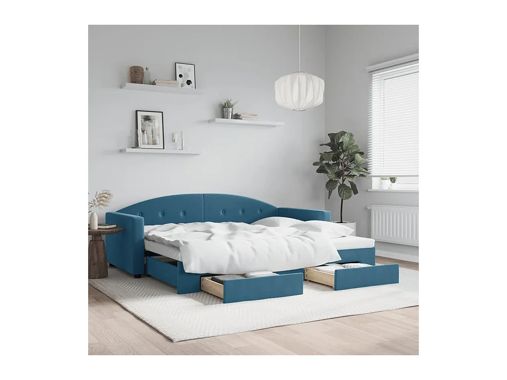 Dagbed met onderschuifbed en lades zonder matras blauw 90x200 cm