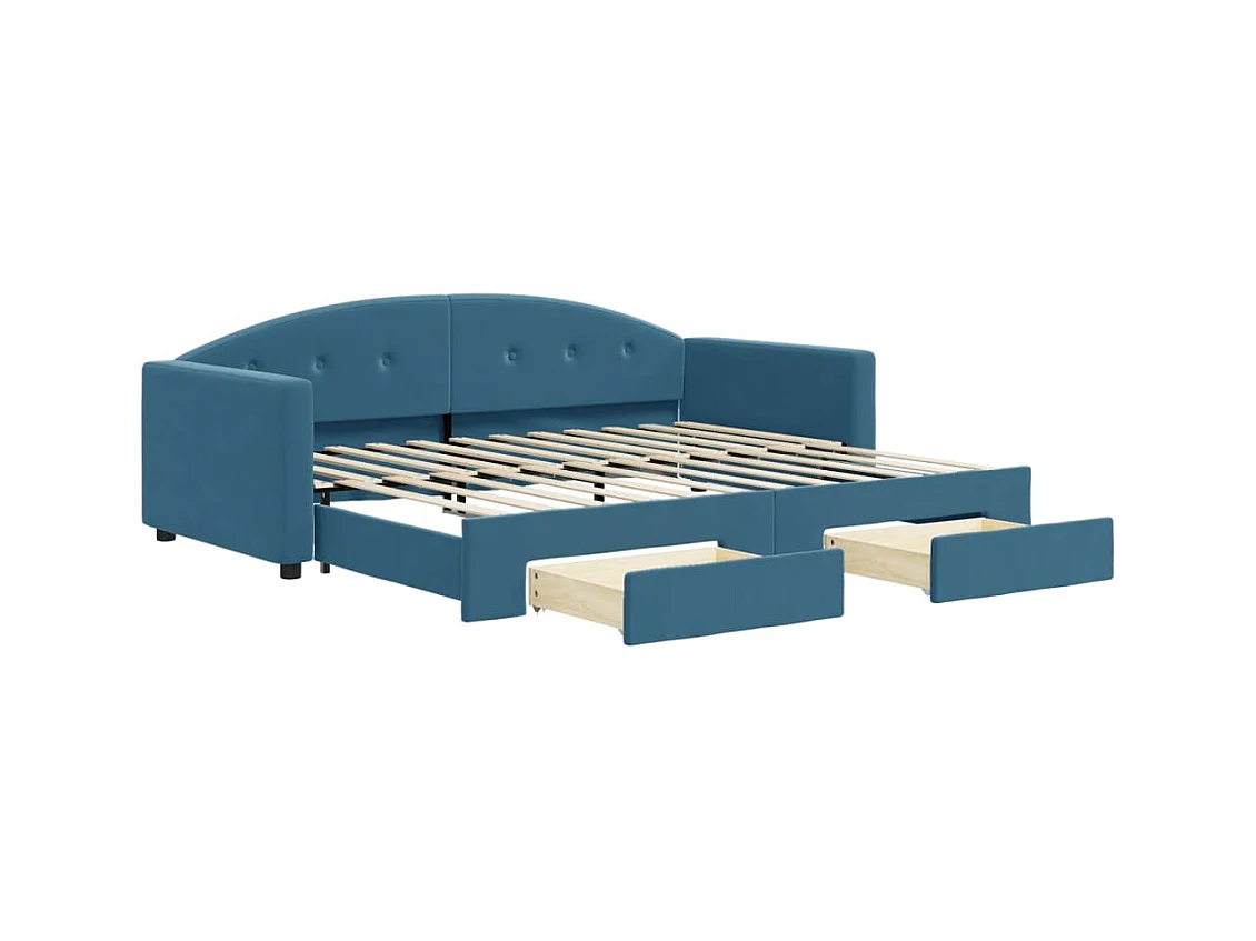 Dagbed met onderschuifbed en lades zonder matras blauw 90x200 cm