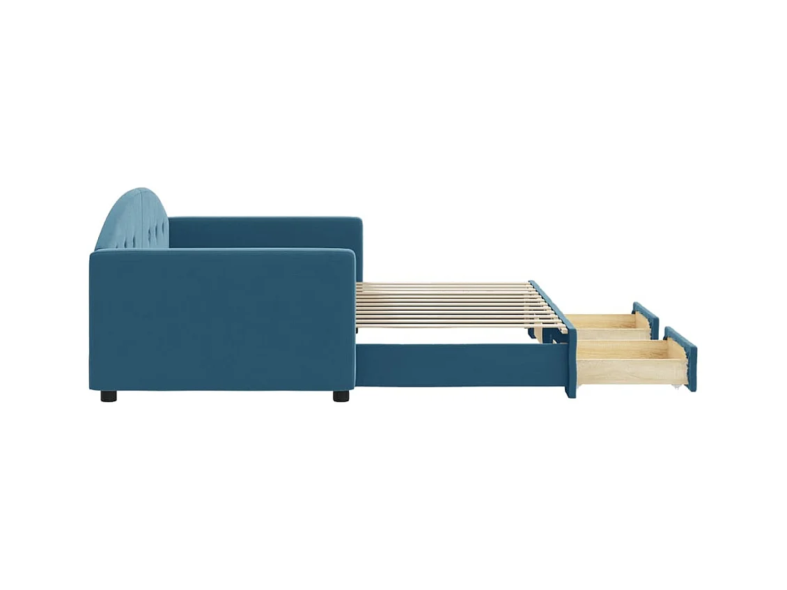 Dagbed met onderschuifbed en lades zonder matras blauw 90x200 cm