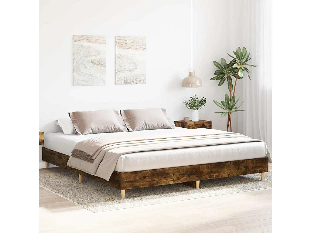 Cadre de lit sans matelas chêne fumé 200x200 cm bois ingénierie