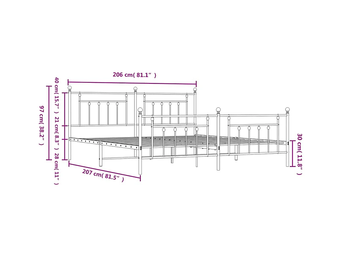 Metalen bedframe zonder matras en voeteneinde wit 200x200 cm